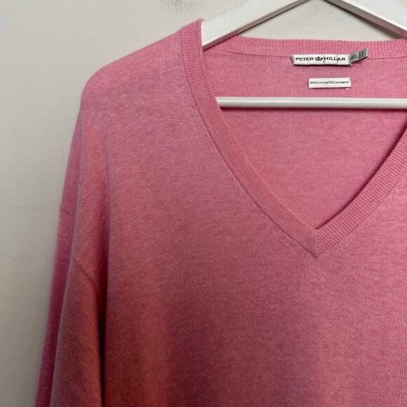 Peter Millar Sweater Pink Cotton Cashmere Mens Knit Pullover V Neck Pullover XXL - Picture 3 of 6